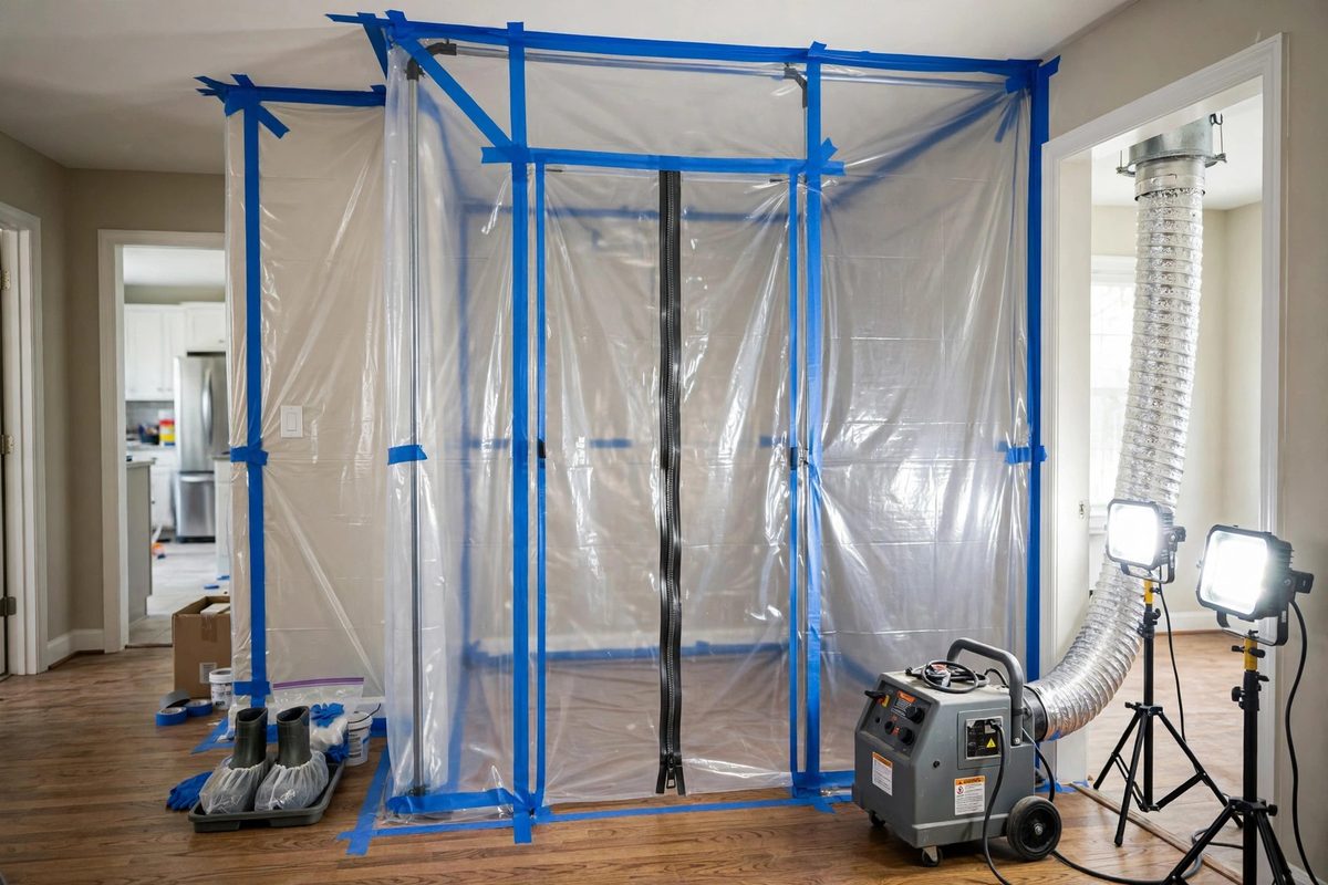 Mold remediation containment barrier setup