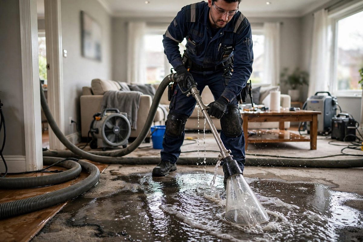 Technician performing water extraction in a Kennesaw home